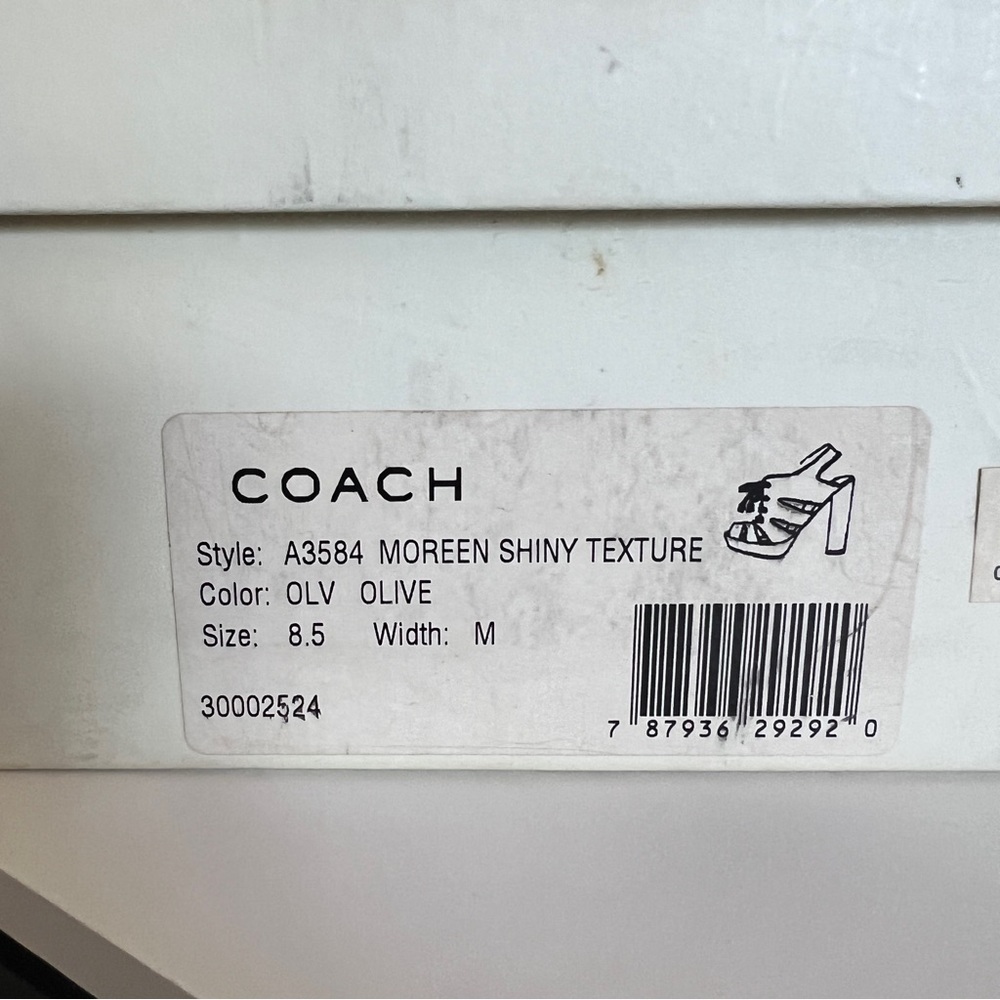 COACH  Moreen Shiny Textured Lace-Up Stacked Heels in Olive size 8.5M 🫒 - Picture 16 of 16